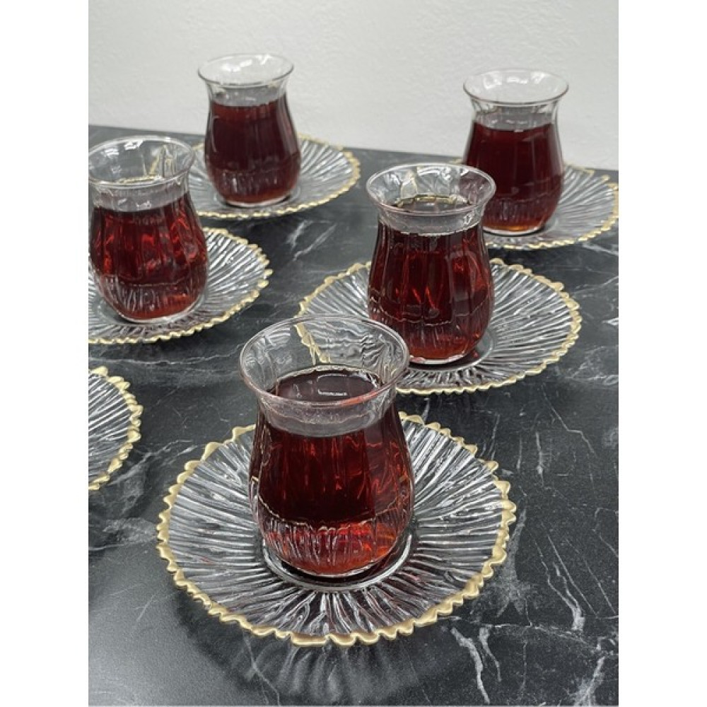 6'lı Trend Özel Tasarım Kristal Yaldızlı Cam Çay Tabağı - Şeffaf Kase Fiyatı