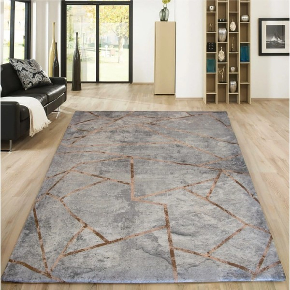 6m² Gold Çizgili Kahverengi Süngerli Lastikli Kaymaz Dijital Baskılı Yıkanabilir Halı Örtüsü - 200 x 300 cm - Gold - Kahverengi Salon & Oturma Odası Tekstili Fiyatı