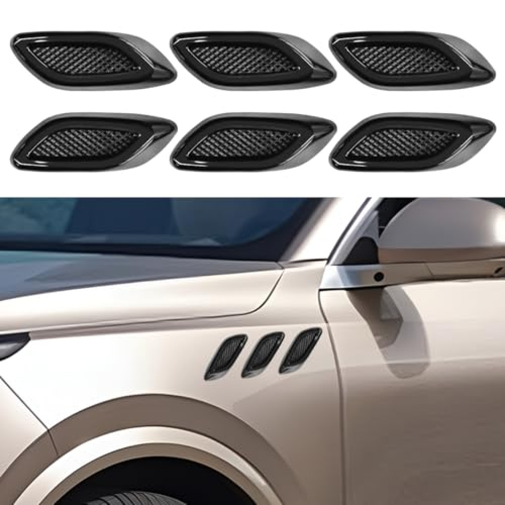 6PCS Car Exterior Hood Side Door Air Vent Cover, Glossy Auto Fenders Trim Intake Grille Decorative Sticker, ABS Hood Spoiler Bumper Side Vent Decal Decoration for Most Cars (Black)