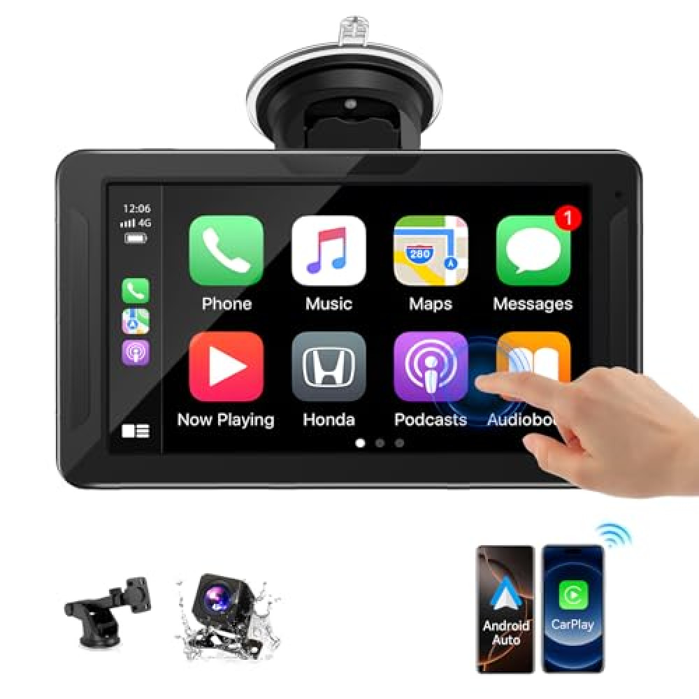 7 inch HD Portable Wireless carplay Screen for car & Android Auto Touchscreen with Mirror Link/1080P Backup Camera/Navigation/Car Stereo/Drive Play/Bluetooth/Voice Control
