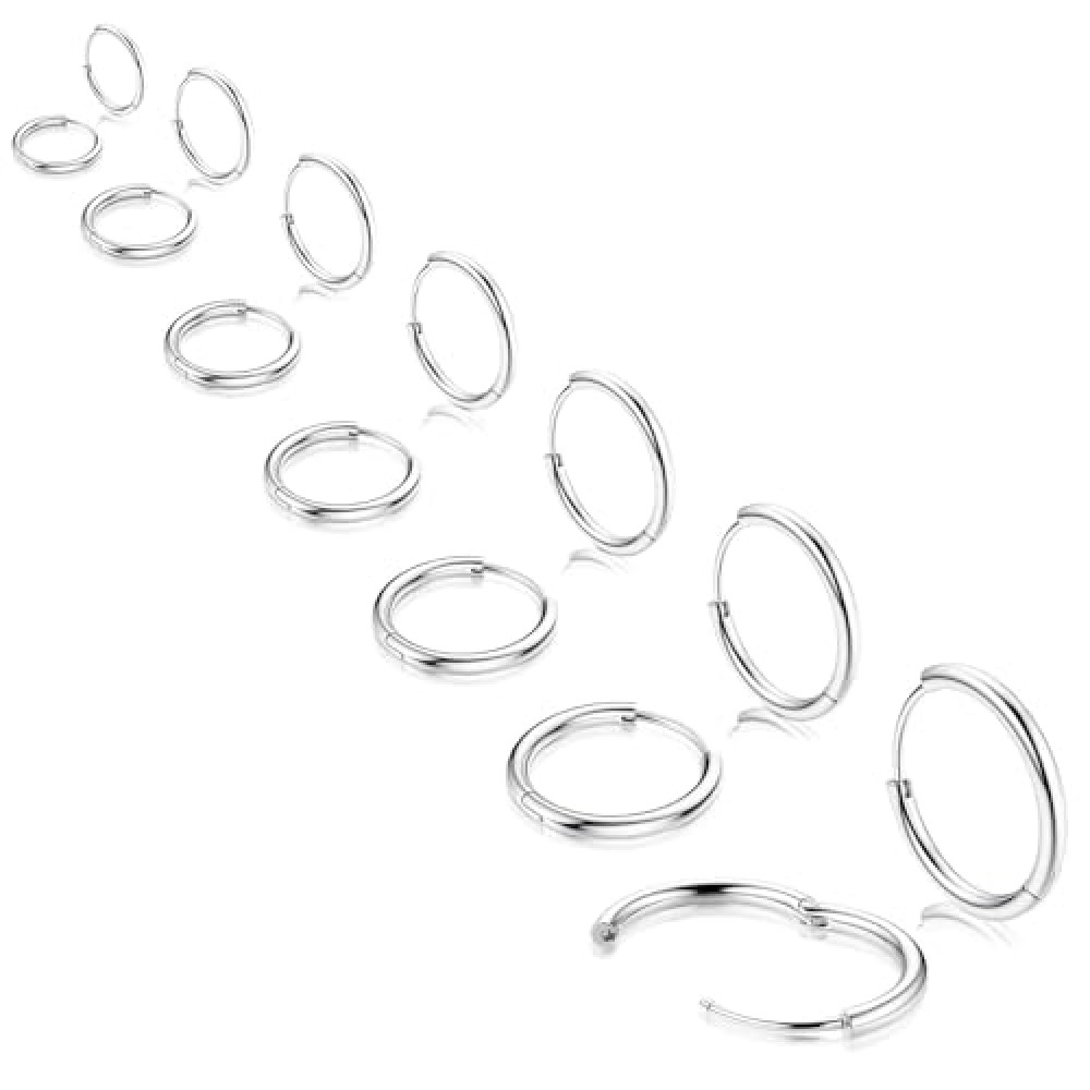7 Pairs Stainless Steel Hoop Earrings Christmas Small Cartilage Hoop Earrings Silver Hoop Earrings Set Hinged Hypoallergenic Cartilage Nose Lip Rings Xmas Gift for Men and Women (8MM-20MM)