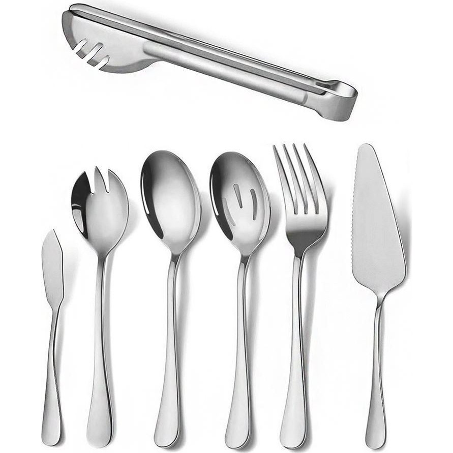 7 Parça Çelik Sunum Servis Kaşığı Kaşık Çatal Bıçak Spatula Seti MT154BY - Gümüş Pratik Mutfak Gereçleri Fiyatı