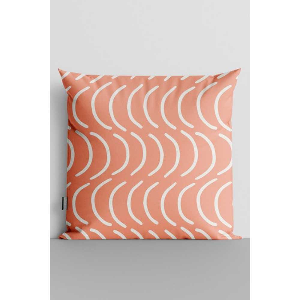 7 Renk Dekor Beyaz Yarım Daireler Çift Tarafı Dijital Baskılı Yastık Kırlent KILIFI-538 - 43 x 43 cm - Turuncu Kırlent / Mobilya Yastığı Fiyatı