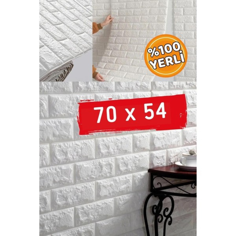 70 x 54 cm 0,38 M² Kendinden Yapışkanlı Duvar Kağıdı Esnek Köpük Paneli 3D Boyutlu Tuğla Desen Beyaz Duvar Kağıdı Fiyatı