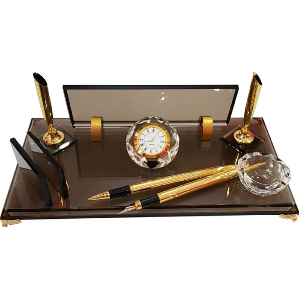 7/24 Hediye Kişiye Özel Kristal Masaüstü Kalemlik Ofis Makam M501 Bronz Gold Ofis Seti Fiyatı