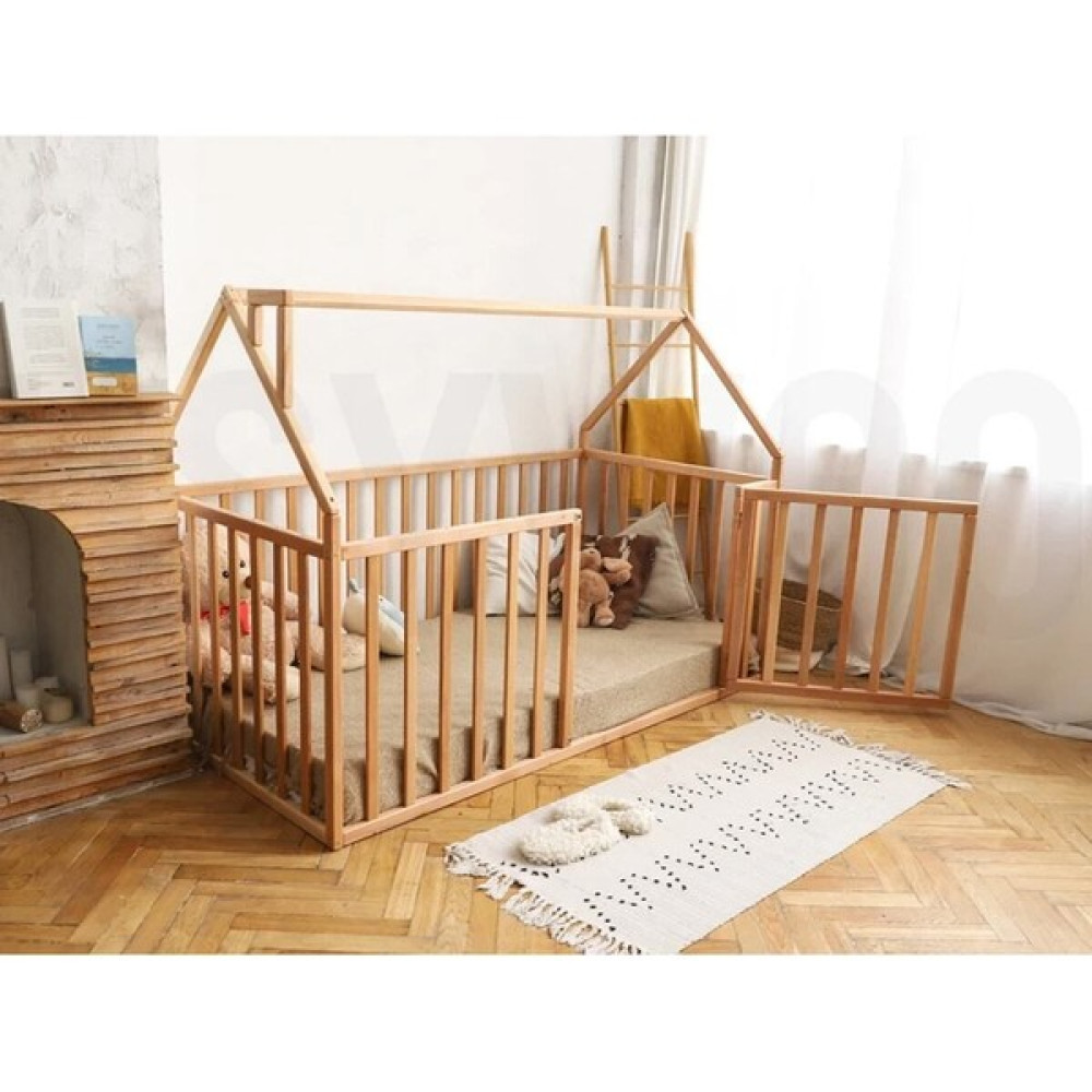 75 cm Korkuluklu Ahşap Montessori Karyola - Masif Ahşap Karyola - OPMONT05-75 - 60 x 120 cm Karyola Fiyatı