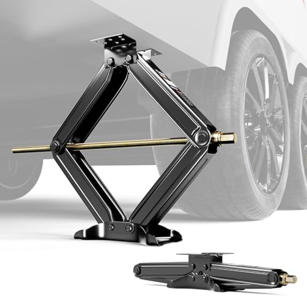 7500lbs RV Stabilizer Jacks for Trailer Camper, Heavy Duty Scissor Jacks Set of 2 with Crank Handle, Drill Bit, Dual Power Drill Sockets & Mounting Hardware, Max Lifting Height 24" Jack Fiyatı