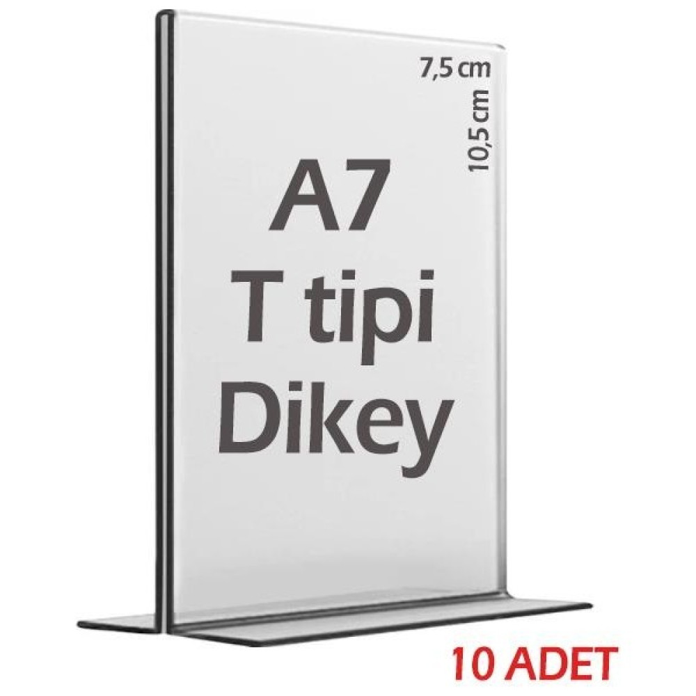 7,5x10,5 cm A7 T-Tipi Dikey Şeffaf Pleksi Mika Föylük Menü Broşürlük Etiketlik (10 Adet) Dosya Fiyatı