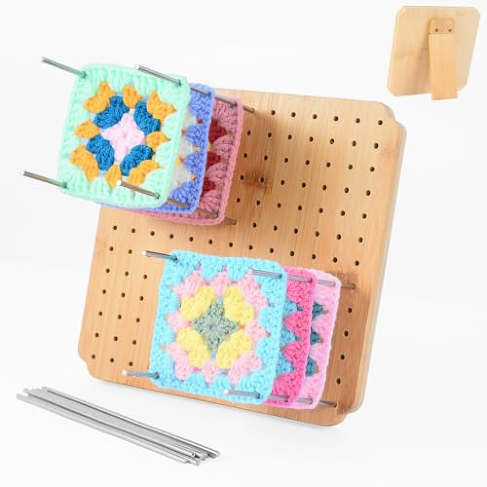 7.8" Crochet Blocking Board with 15 Pegs/Pins,Granny Square Blocking Board,Blocking Boards for Crochet Projects,crochet square blocking board,Wooden Crocheting Accessories Gifts for Crocheters.