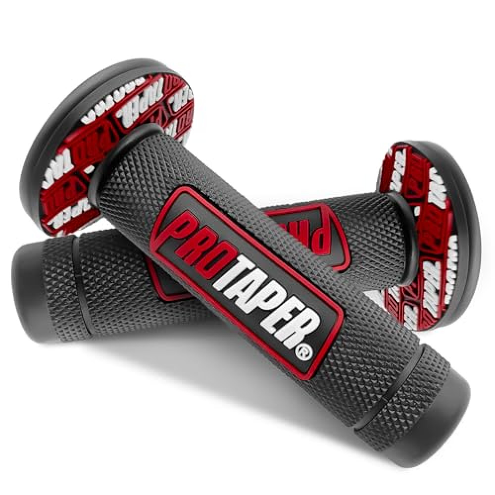 7/8" Universal Motorcycle Hand Grips for Dirt Pit Bike, Rubber Anti-Slip Handlebar Grips One Pair 22mm (2PCS) (Red Black)