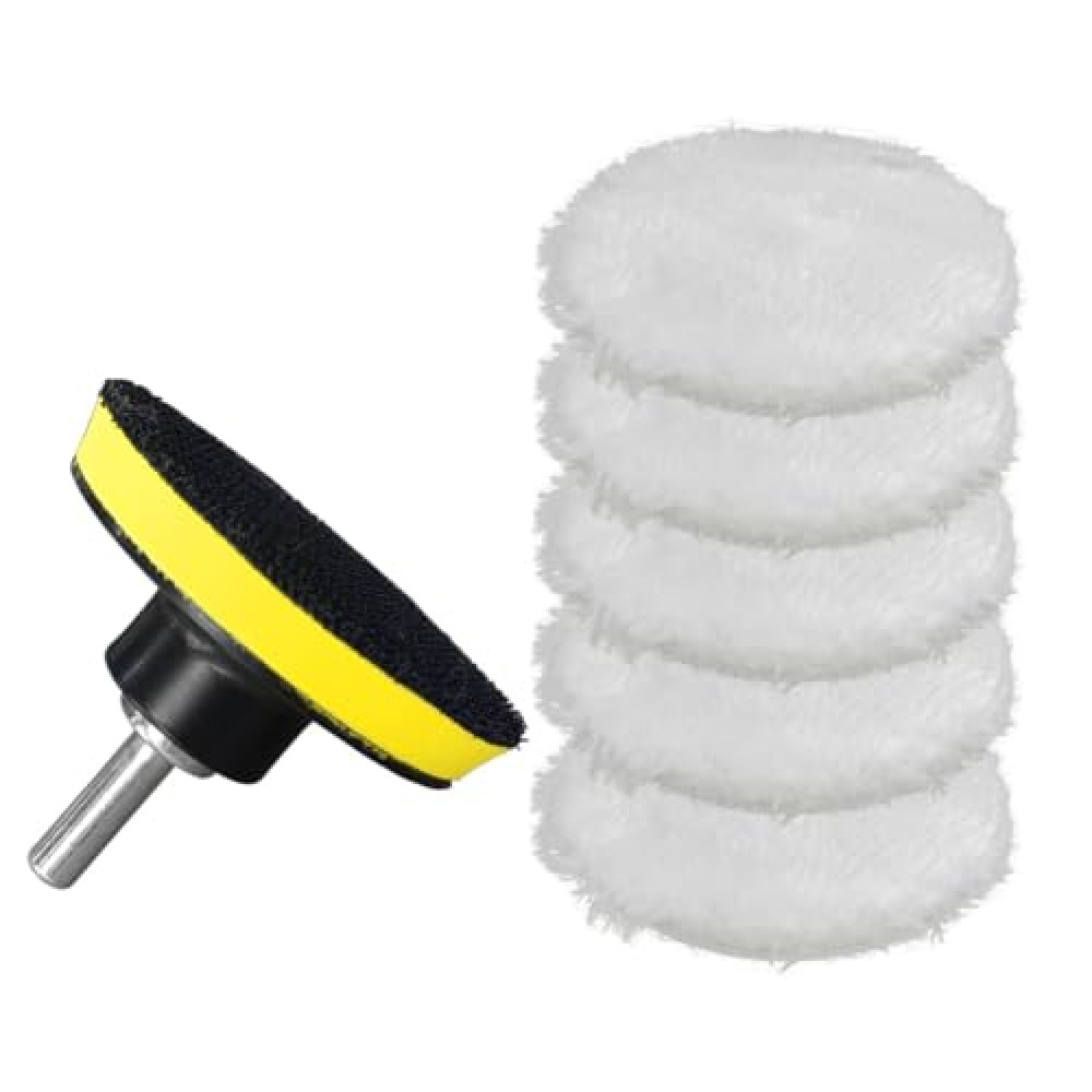7PCS 3 Inch Wool Polishing Buffing Pad, Polisher Buffer Drill Attachment with Hook and Loop Back, M10 Drill Adapter, Car Buffing Wheel Pads for Waxing, Detailing, Polishing