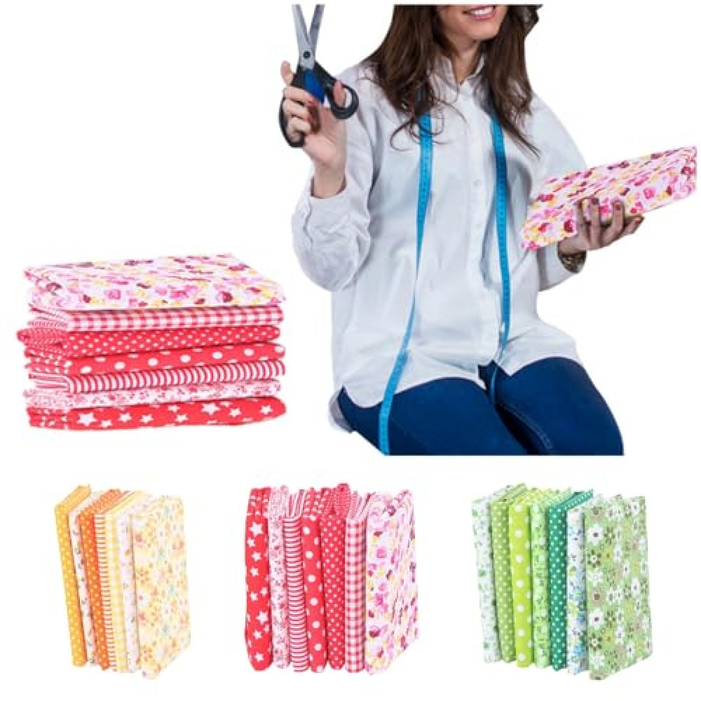 7Pcs Cotton Quilting Fabric Bundles, DIY Crafts Sewing Fabric Squares Quilting Supplies Light Colors Floral Gingham Striped Dot Printed Patchwork, Quilting Supplies Clearance (1-red)