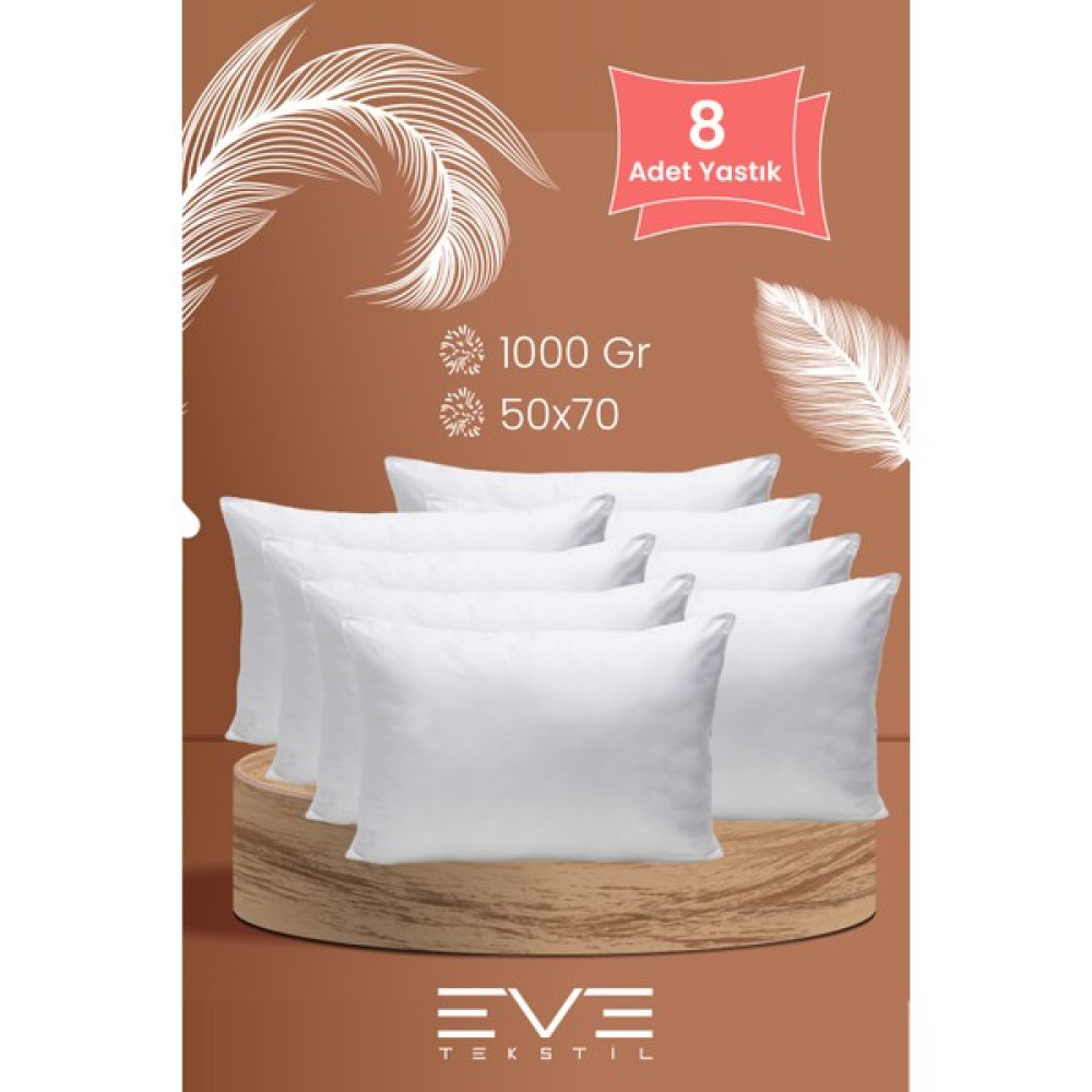 8 Adet Rollpack Yastık Mikrosilikon 1000 gr - 50 x 70 cm - Beyaz Yastık Fiyatı
