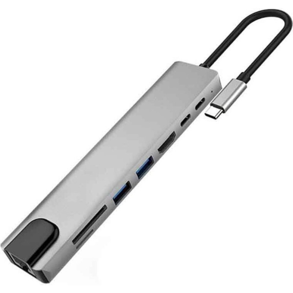 8-In-1 Usb-C Hub Tip-C Multiport Kart Okuyucu Adaptörü MacBook Pro Için 4K HDMI - Gümüş USB & Firewire Ürünleri Fiyatı