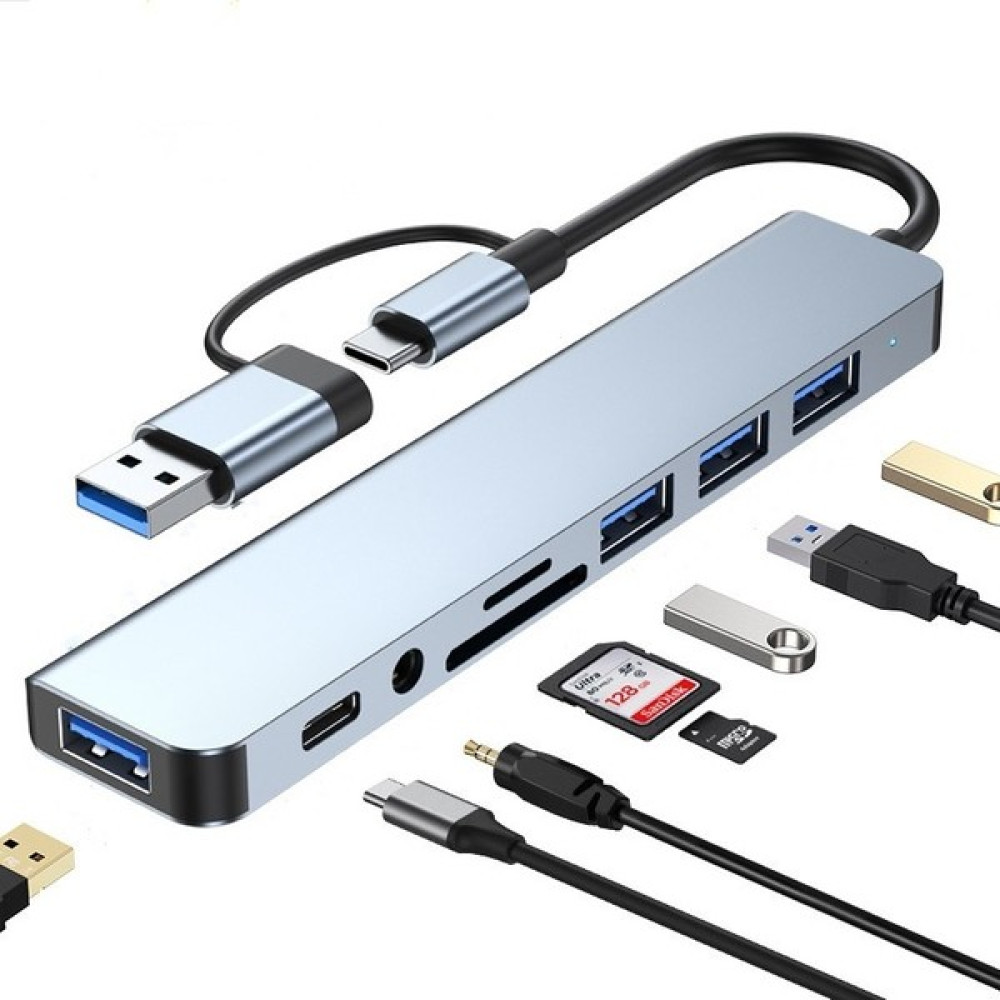 8 In 2 USB Çoklayıcı Tf/sd Kart Okuyucu Type-C Type-A Hub 3.5mm Ses Girişi Yüksek Hızlı Adaptörü Bilgisayar Çevirici ve Adaptörü Fiyatı