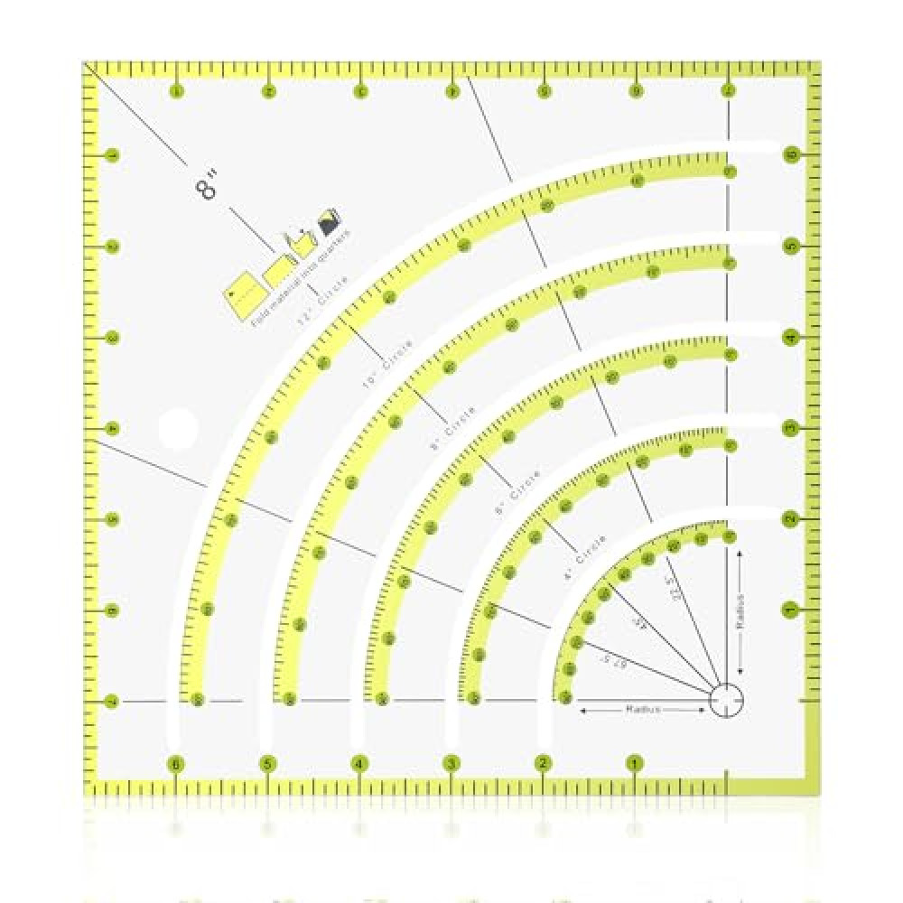 8 Inch Acrylic Fabric Ruler Quilting Ruler Multifunctional Arc Guide Cutting Square Ruler Quilt Circle Cutter Ruler Quilting Supplies and Tools for Quilting, Sewing, Crafts, Pattern Making
