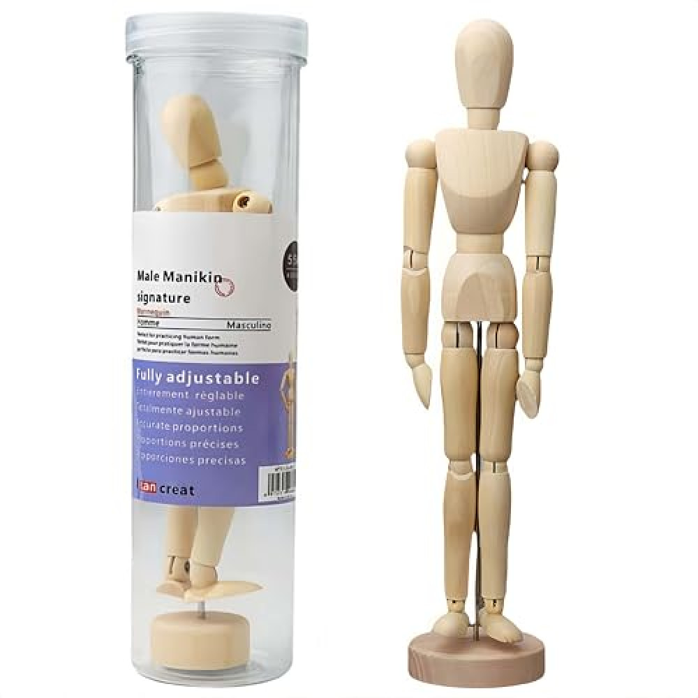 8 inch Artists Wooden Manikin Jointed Mannequin with Gift Box, Handmade Wood Adjustable Figure Human Model for Sketching, Painting, Drawing & Art Supplies, Home Decor, Wooden Dolls Manikin