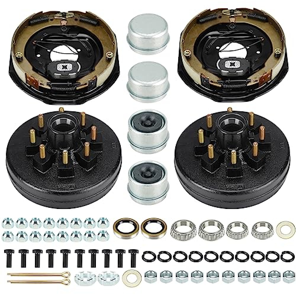 8 on 6.5" Bolt Circle Hub Drum Kits w/ 12" x 2" Left and Right Electric Brake for 7,000lbs Trailer Axle,cone bearing
