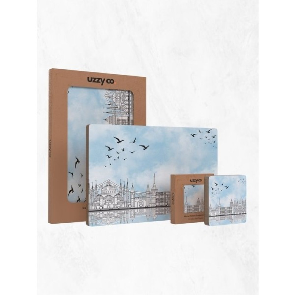 8 Parça Amerikan Servis Bardak Altlığı Set Mantar Taban Supla - 24 x 34 cm - Akdeniz Mavisi Amerikan Servis Fiyatı