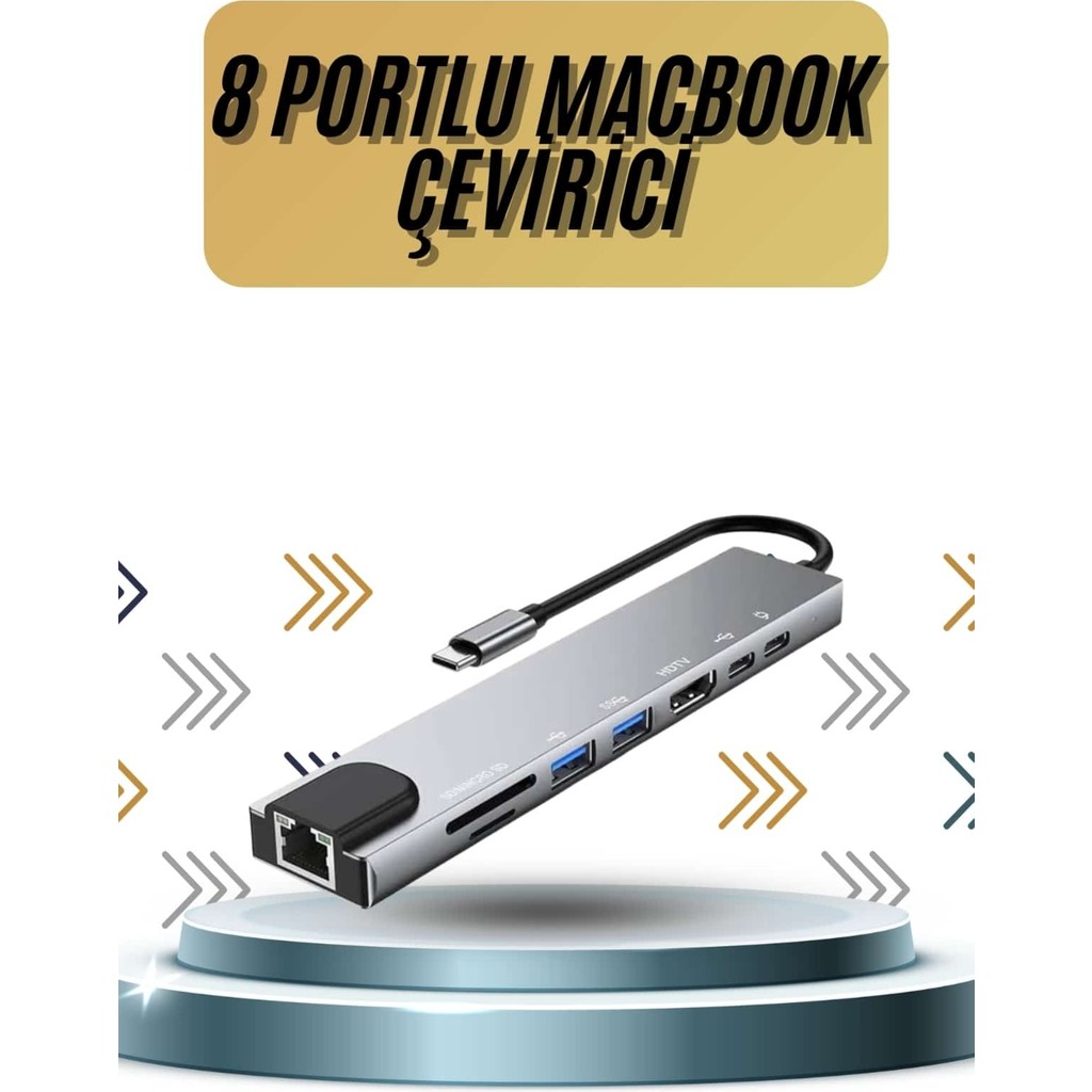 8 Portlu Macbook Çevirici Type C Hub Sd Tf USB Çoğaltıcı Ethernet Bilgisayar Çevirici ve Adaptörü Fiyatı