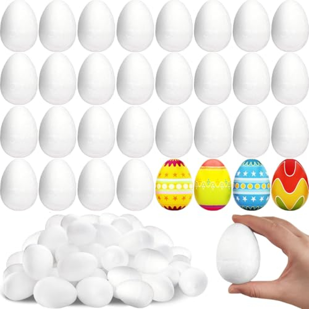 80 PCS Easter Foam Eggs,2.75 Inch White Smooth Craft Eggs,Blank Polystyrene Egg for Easter Spring Halloween Christmas Holiday Crafts Making,DIY Painting Projects