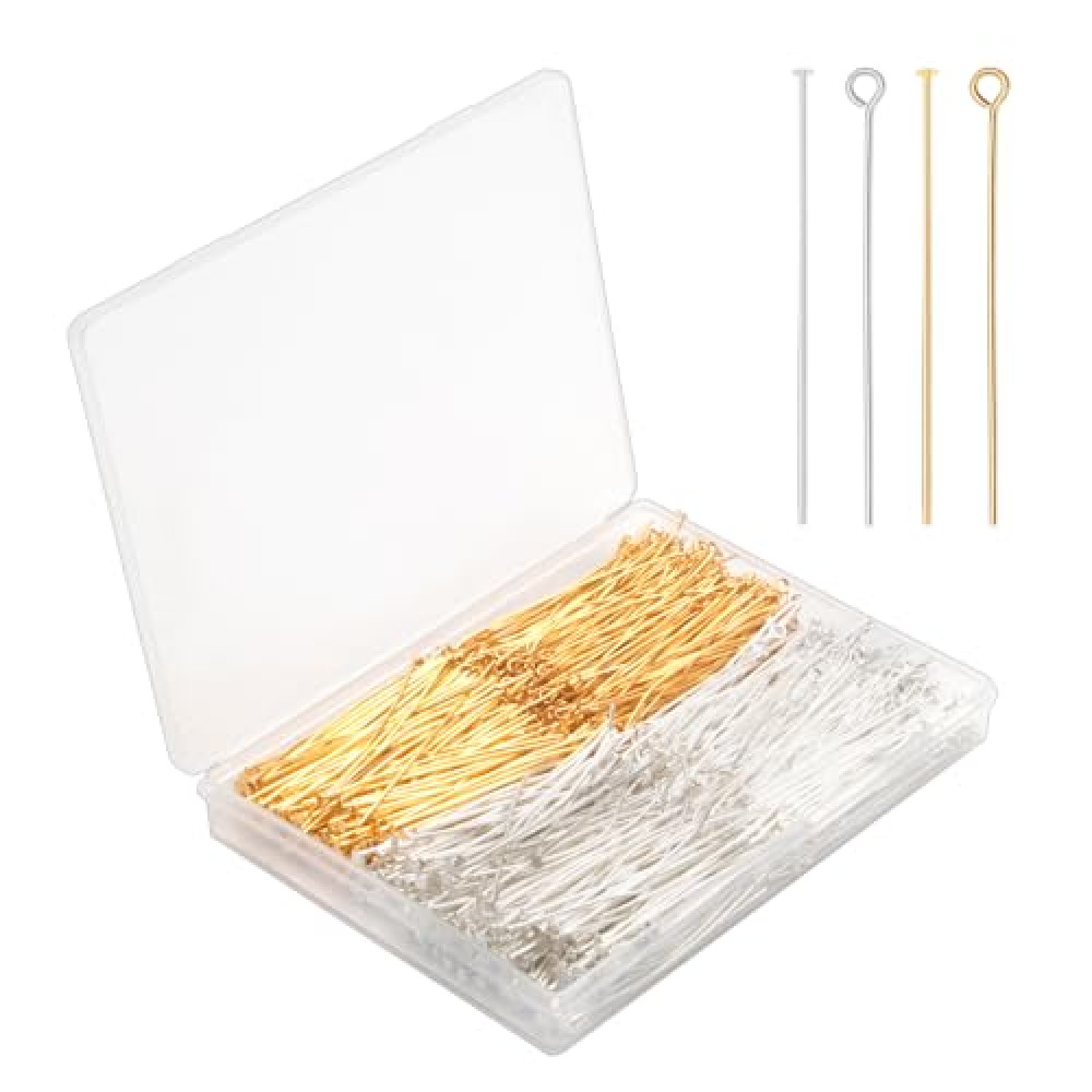 800PCS Head Pins, 2'' Flat Head Pins Eye Pins for Jewelry Making, Flat Head Eye Pins, Gold&Sliver Jewelry Making Pins, Metal Headpins for DIY Craft Earring Bracelet Necklace Pendant Jewelry Supplies