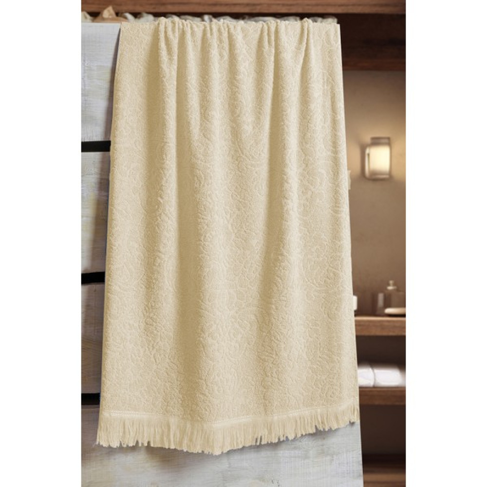 80X160 Saçaklı Banyo Havlusu Büyük Havlu - 80 x 160 cm - Krem Banyo Havlusu Fiyatı