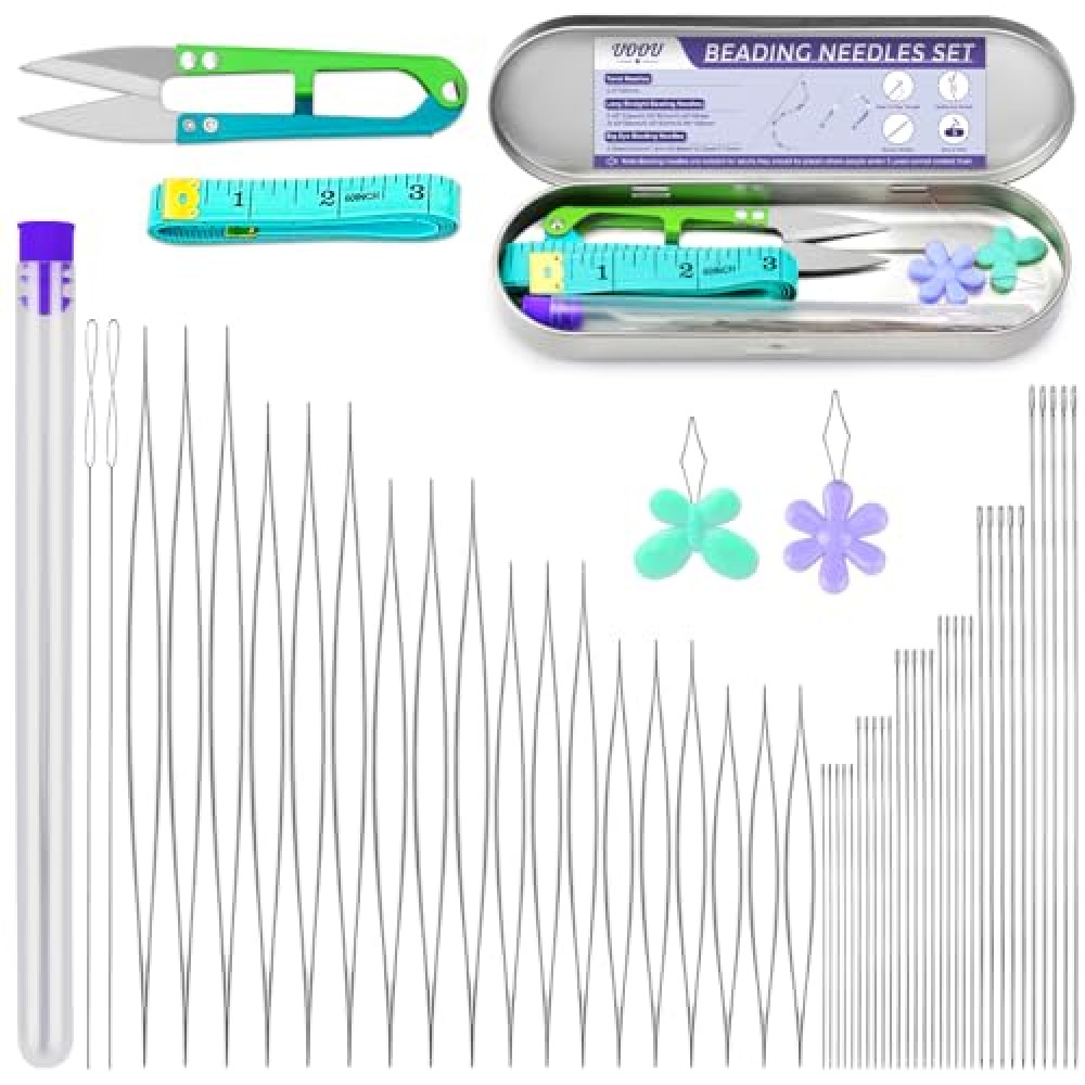 86 Pcs Beading Needles Set,6 Sizes Big Eye Seed Bead Needles,Long Straight Beading Needle,Twist Beading Needles,Flexible Needle for Beads for Jewelry Making