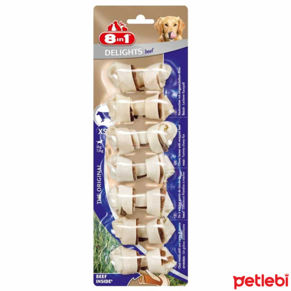 8in1 Delights Bones Ağız Bakımı için Düğümlü Sığır Etli Köpek Kemiği (7'li) [XS] 84gr Evcil Hayvan Ürünleri Fiyatı