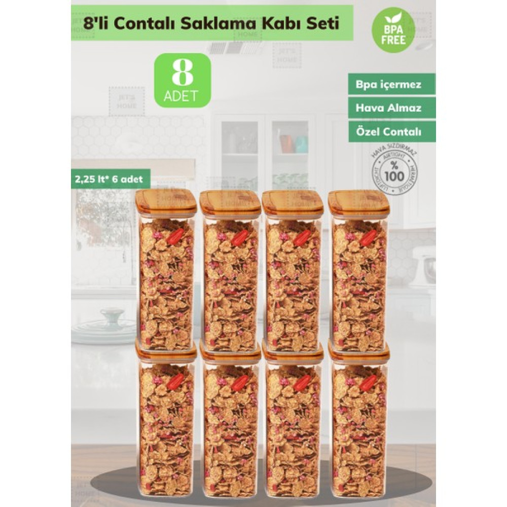 8’li Bambu Contalı Saklama Kabı Seti Erzak Kabı 8*2,25 Lt - 8 Adet Saklama Kapları Fiyatı