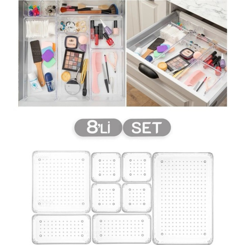 8'li Set Modüler Çekmece Içi Düzenleyici, Banyo Makyaj ve Takı Düzenleyici Saklama Kapları Fiyatı