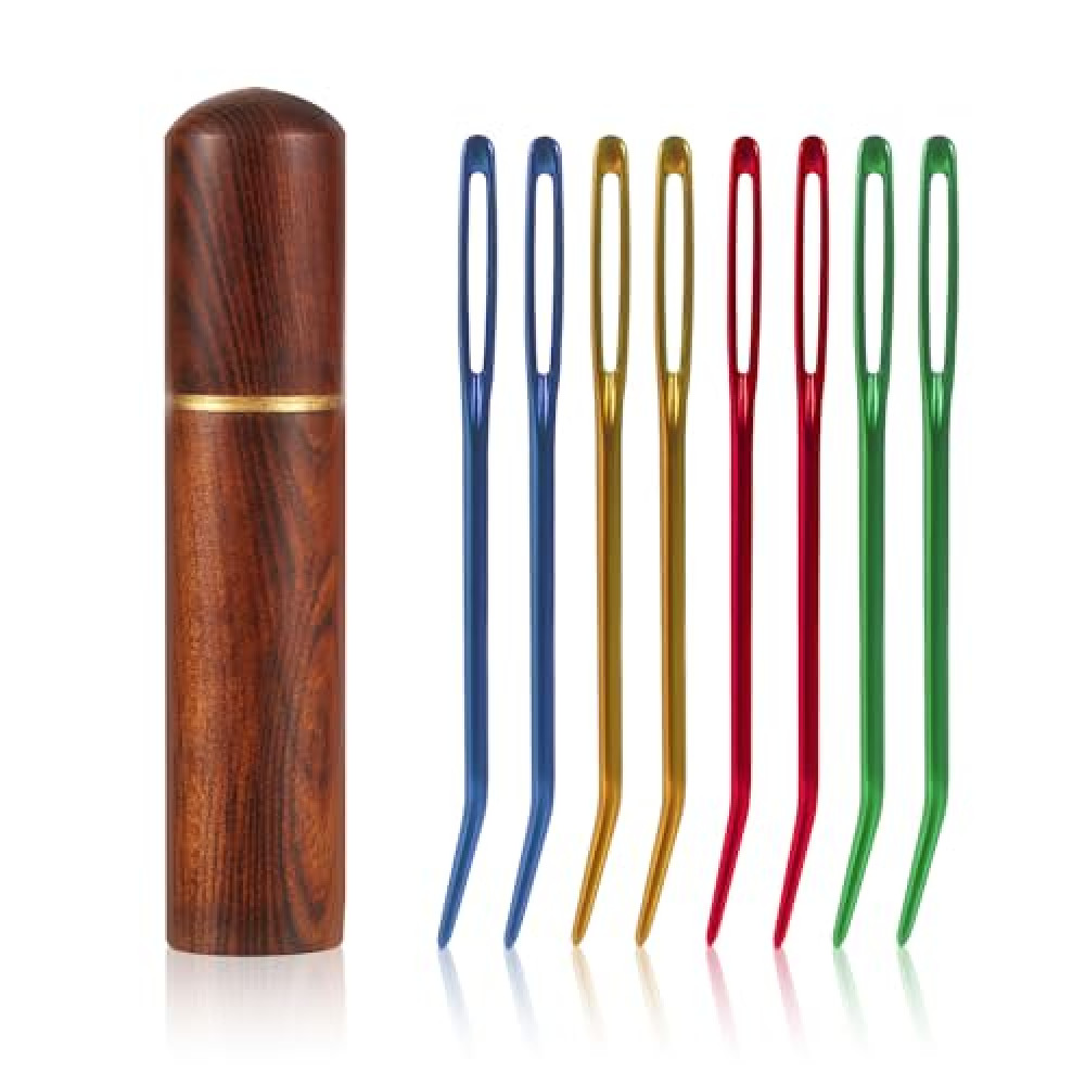 8pcs Large Eye Darning Needles for Wool, Stainless Steel Embroidery Needles Large Eye Hand Knitting Needles Tapestry Needles Yarn Sewing Needle with Wooden Needle Case for Crochet Projects