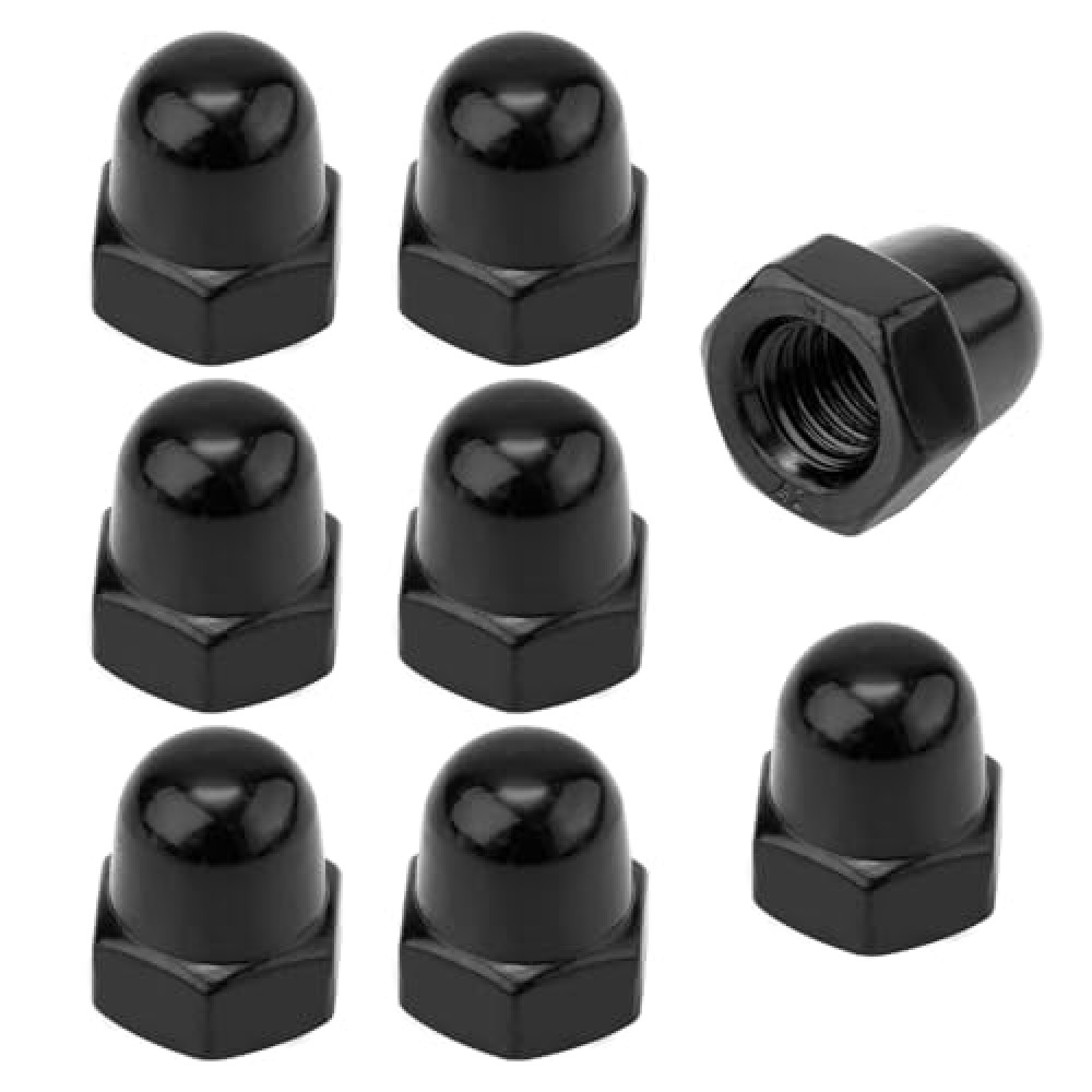 8pcs License Plate Retainer Nuts for Volvo V60/ V90/ S40/ S90/ S60/ XC90, Tall Dome License Plate Screw Caps Stainless Steel, Screws onto Existing Studs (Black)
