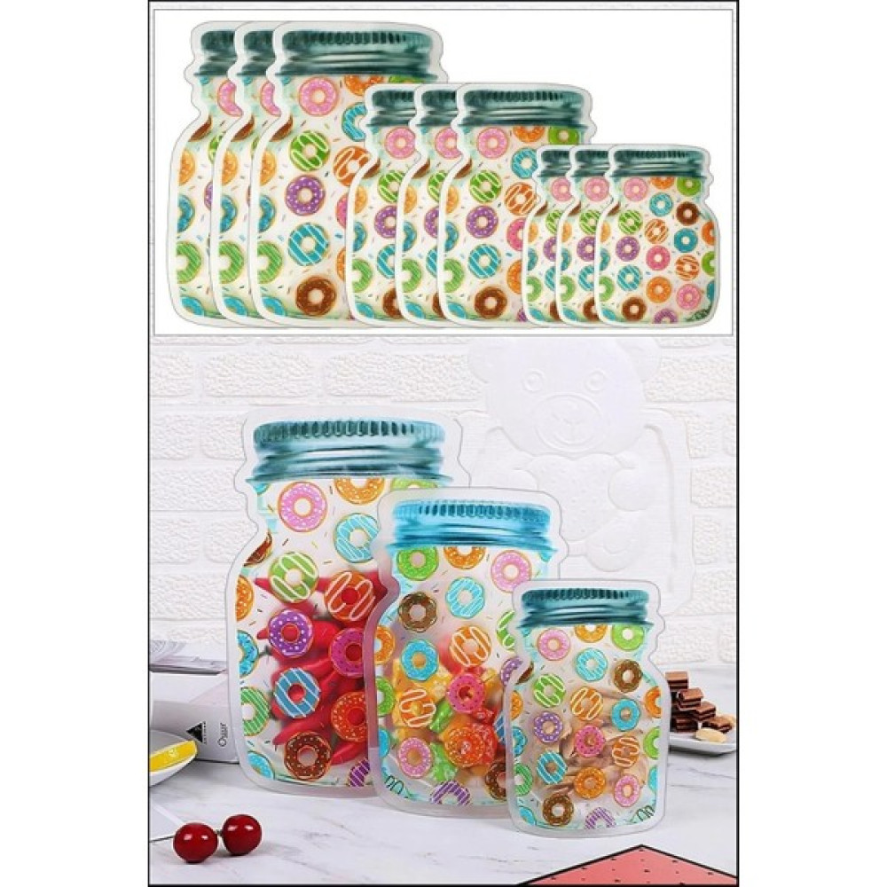 9 Adet 3 Boy Kavanoz Görünümlü Kilitli Donutlu Saklama Poşeti / 150ml - 500ml - 620ml Saklama Kapları Fiyatı