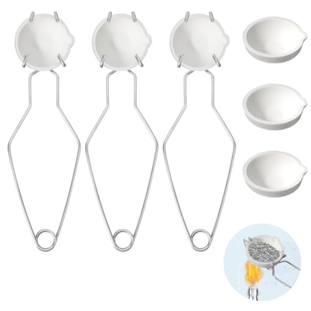 9 Pcs Crucibles for Melting Metal Kit, 6 Ceramic Quartz Crucibles, 3 Pcs Whipclip Handle,Crucible Tongs, Metal Melting Kit,Silversmithing Starter Kit,Melting Metals Like Gold and Silver
