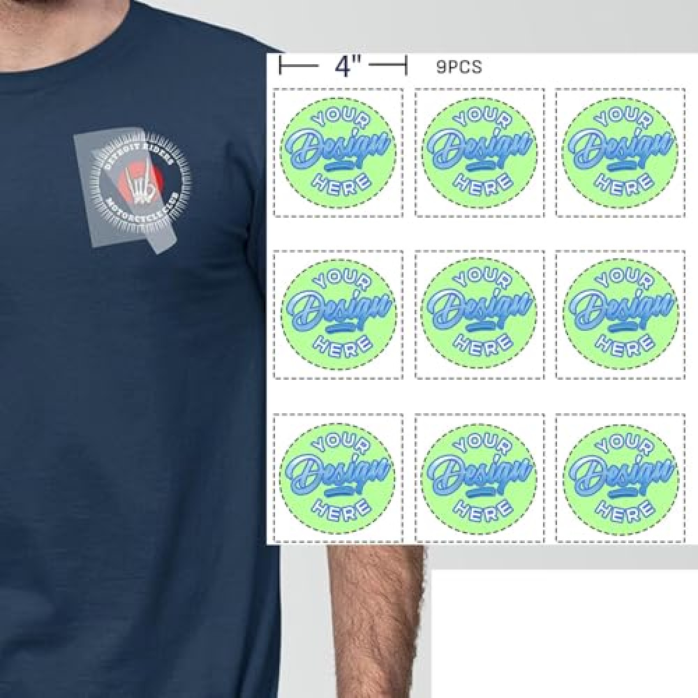 9 Pcs Custom Iron on Transfers 4 in. x 4 in Your Logo Personalized Customer for T-Shirts Chest Logo Iron on Decals Heat Transfer Sticker for Clothes DTF Transfer Ready