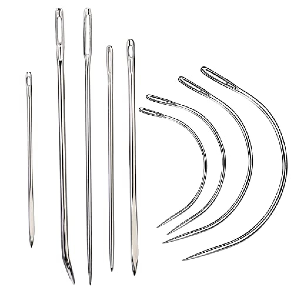 9 Pcs Heavy Duty Hand Sewing Needles Kit,Leather Sewing Needles with 5 Leather Hand Sewing Needle and 4 Curved Needle for Home Upholstery,Leather Needles for Hand Sewing,Carpet Canvas Repair…