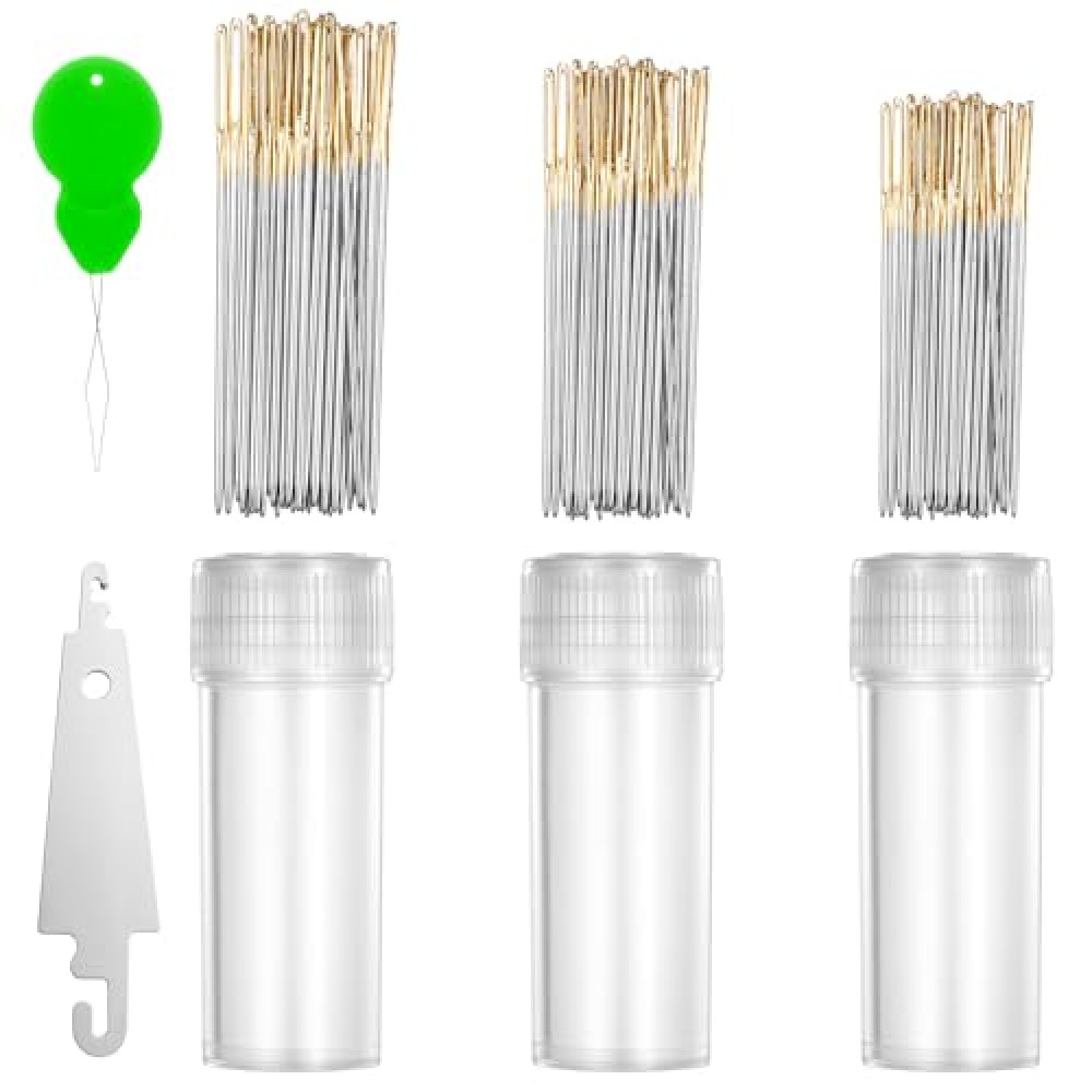 90 Pieces Cross Stitch Needles 22 & 24 & 26 Gauge Blunt tip Needle Golden Large Eye Embroidery Hand Sewing Needles Stainless Steel Embroidery Needles in Clear Box with 2 Needle Threader