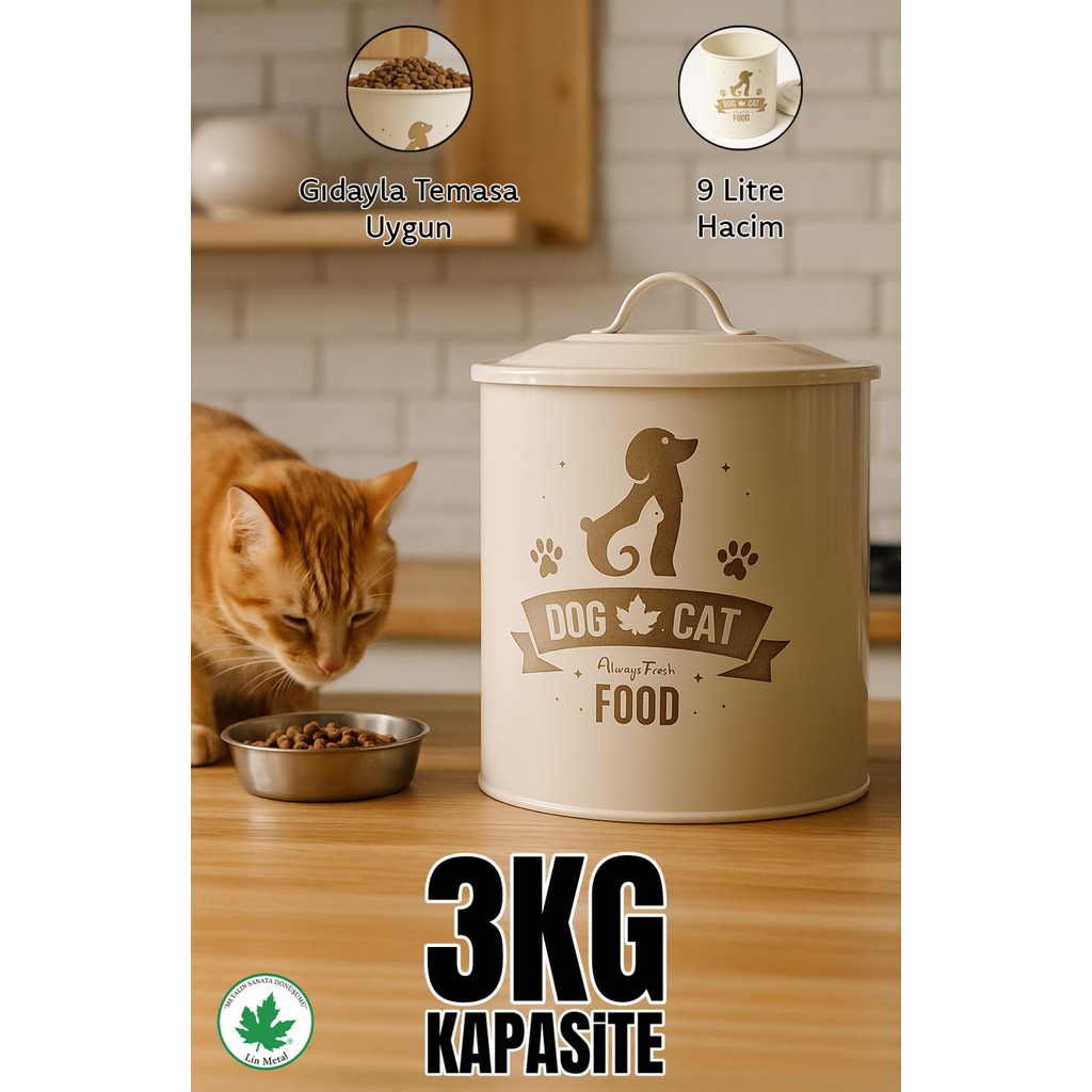 9000ML Kedi Maması Saklama Kabı Köpek Maması Saklama Kabı 3kg Mama Kapasitesi Kırılmaz Bükülmez - Krem Eşya Saklama / Düzenleme Fiyatı