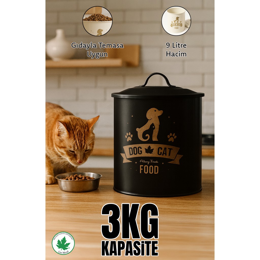 9000ML Kedi Maması Saklama Kabı Köpek Maması Saklama Kabı 3kg Mama Kapasitesi Kırılmaz Bükülmez - Siyah Eşya Saklama / Düzenleme Fiyatı