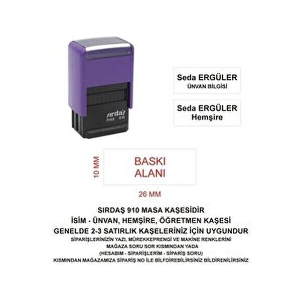 910 Isim Ünvan Kaşesi - Mor Makina Diğer Fiyatı