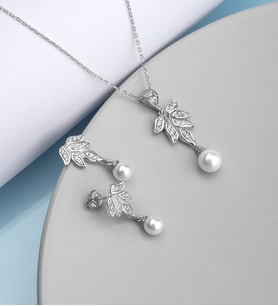 925 Ayar Gümüş İnci Sallantılı Yaprak Kolye Küpe Set İnci Kolye Fiyatı
