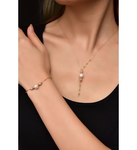 925 Ayar Gümüş Rose-gold Kaplama Inci Simli Dorika Toplu Kolye Ve Bileklik Set İnci Kolye Fiyatı