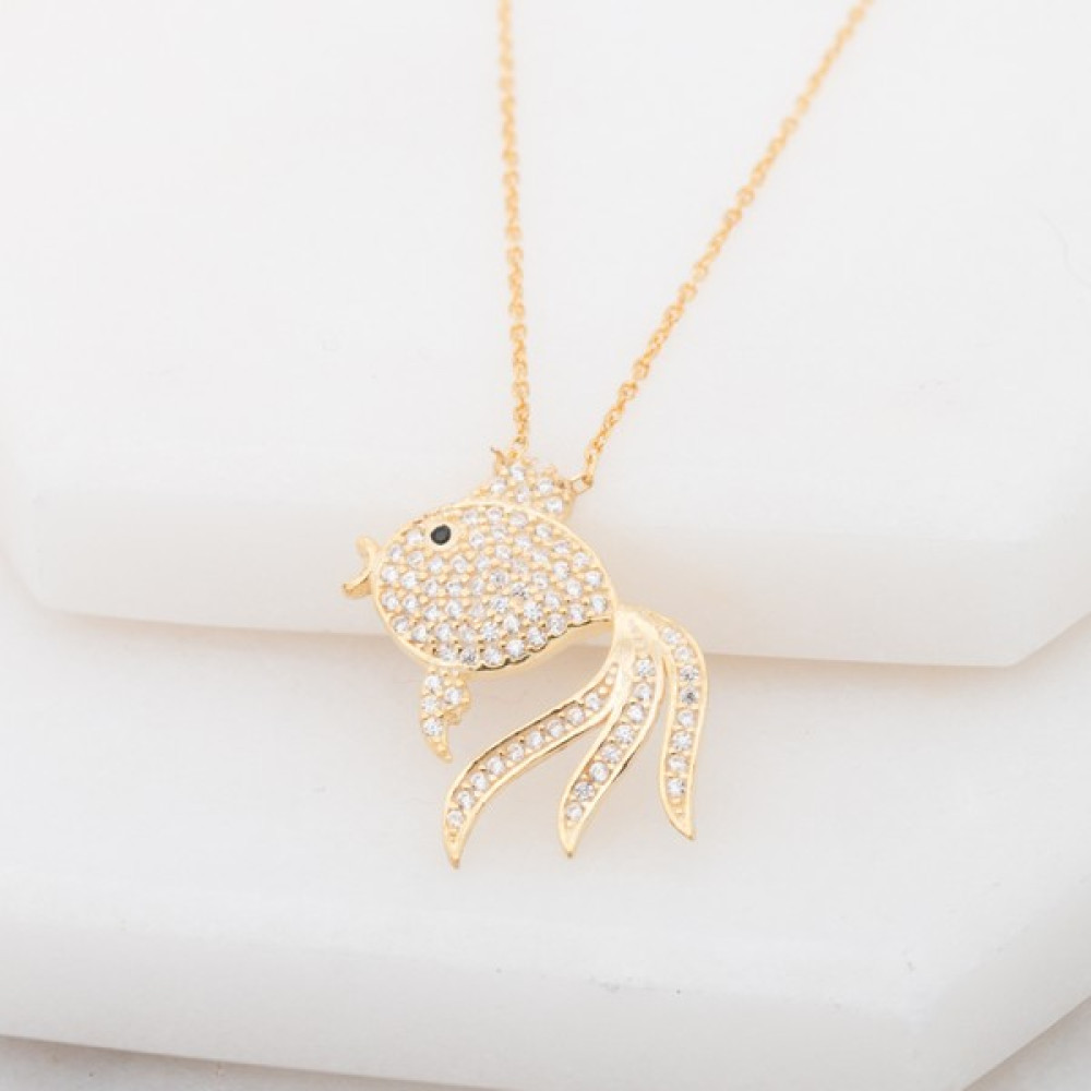 925 Gümüş Gold Balık 925 Ayar Gümüş Kolye Gümüş Kolye Fiyatı