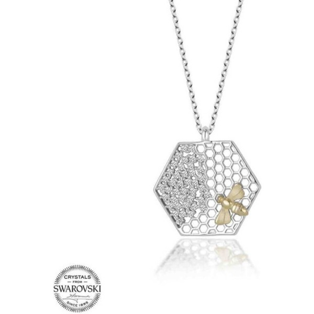 925 Gümüş Swarovski Taşlı Petek ve Arı 925 Ayar Gümüş Kolye Gümüş Kolye Fiyatı