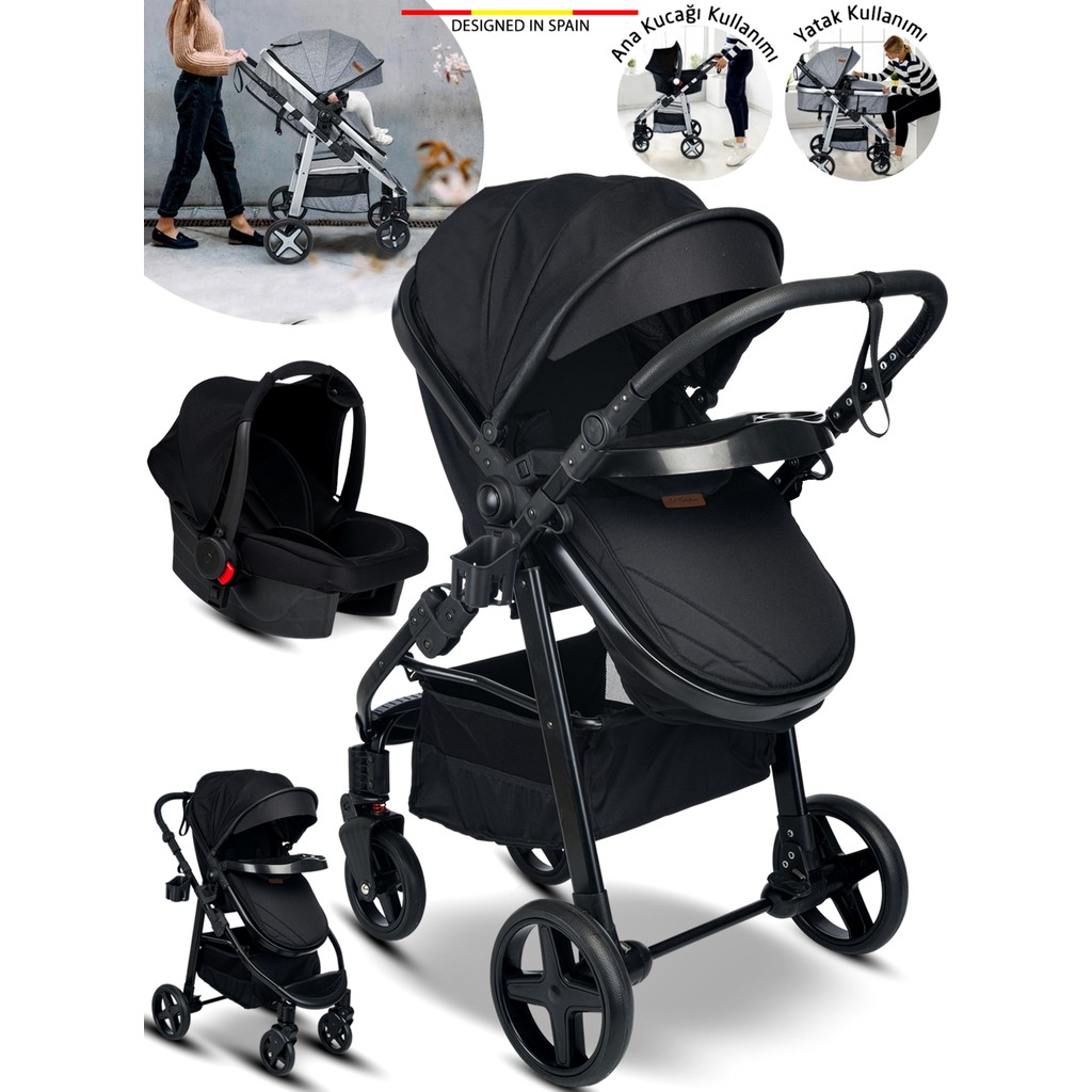 950 Tayla 6 In 1 Mama Tablalı Çift Yönlü Travel Sistem Bebek Arabası - Black Siyah Bebek Arabası ve Pusetler Fiyatı