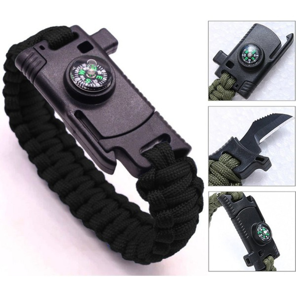 9595 Pusulalı & Bıçaklı Paracord Bileklik Siyah Kamp Malzemeleri Fiyatı