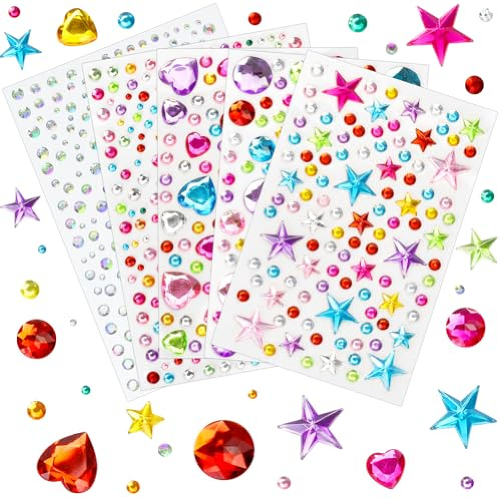 971 pcs Gem Stickers, Star Heart Round Small Stickers for Kids Adults, Glitter Cute Stickers for Crafts, Face Eye Body Makeup, DIY Decoration, Kids Reward, Sparkling Acrylic Rhinestones Jewel Stickers Sewing Machine Accessories Fiyatı