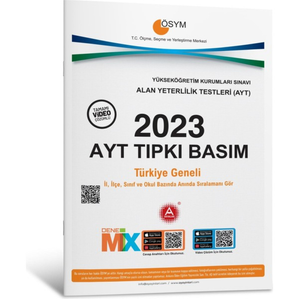 A Yayınları 2023 AYT Tıpkı Basım Deneme Sınavı Bire Bir ÖSYM Çıkmış Sorular Temel Yeterlilik Testi (TYT) Fiyatı
