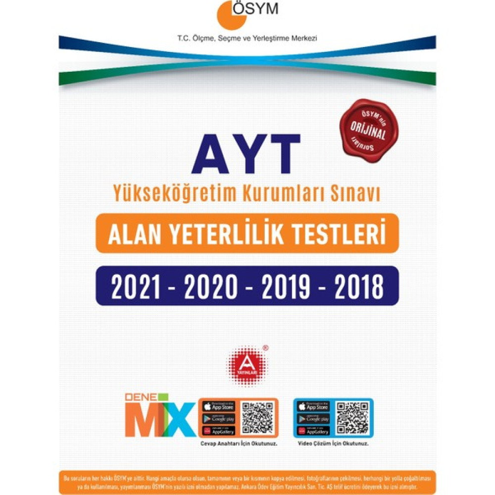 A Yayınları Ösym Ayt 2021-2020-2019-2018 Tıpkı Basım Çıkmış Sorular Temel Yeterlilik Testi (TYT) Fiyatı
